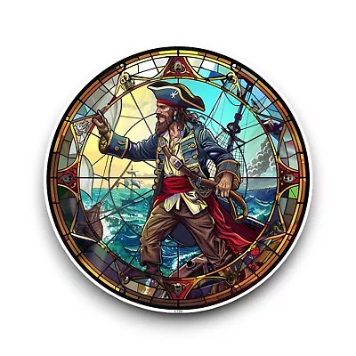 Buy Pirate Captain Stained Glass Window Effect Vinyl Sticker Decal 100x100mm • 2.59£