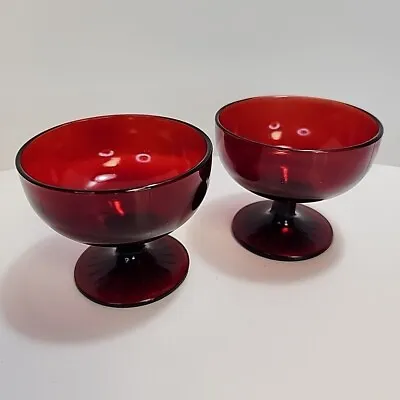 Buy ANCHOR HOCKING MONARCH ROYAL RUBY RED GLASS 3  DESSERT SHERBETS Set Of 2 • 10.59£