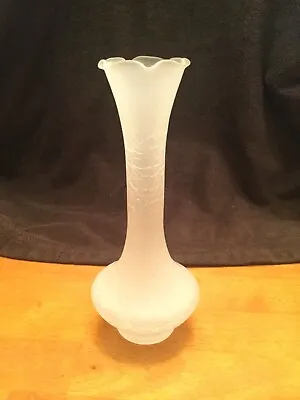 Buy Vintage Mid Century White Crackle Glass Vase 8 Inches Tall Fluted Lip Slender • 14.08£