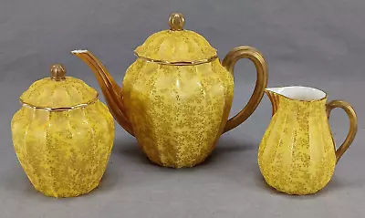 Buy Royal Worcester Gold Fern Leaves & Yellow Teapot Creamer & Sugar Set C.1886 • 475.52£