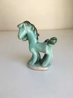 Buy Signed Studio Art Pottery Green Turquoise Horse And Foal Ceramic Figurines • 9.99£