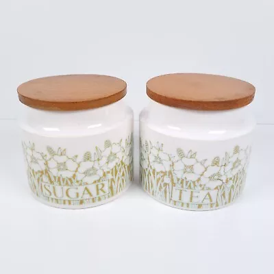 Buy Hornsea Fleur Storage Jars Canisters Tea & Sugar Vintage England Wood Lids • 19.99£