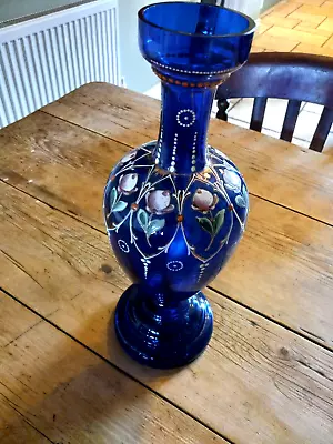 Buy Cobalt Blue Glass Enamelled Victorian Vase • 7.50£