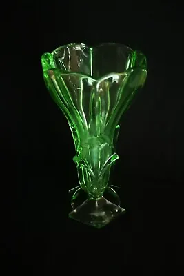 Buy Vintage 1930's Art Deco  Uranium Green Glass Large Vase,?? Stolzle Hermanova??  • 25.99£