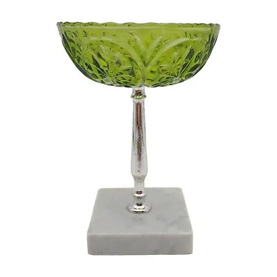 Buy Anchor Hocking Glass Candy Dish Bowl 6.5  Vtg Avocado Green Marble Base Pedestal • 17.95£