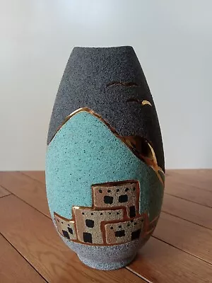 Buy Southwestern Style Art Pottery 7.5  Vase W/ Gold Trim Hand Thrown And Decorated • 46.30£