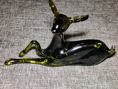 Buy Vtg 1970s Pilgrim Art Glass Green Deer Fawn Figurine Hand Blown Resting Elegant  • 18.33£