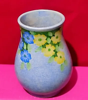 Buy Vintage Deco E Radford *FLORAL BLUE VASE* Burslem 1930's Handpainted Flower Vase • 7.95£