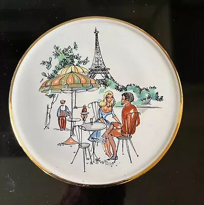 Buy 1950s Vintage Braunton Devon Studio Pottery Paris Lovers  Cafe Scene Wall Plate • 14£