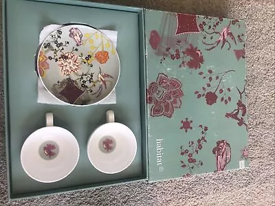 Buy Vintage Habitat Peony Set Of 2 Fine Bone China Tea Cups And Saucers + Box Rare! • 16.99£