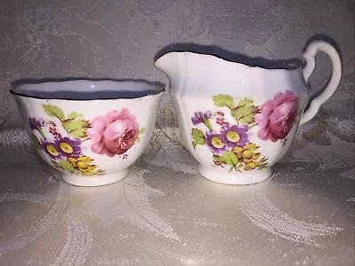 Buy Vintage Adderley Fine Bone China England Creamer Sugar Bowl Pink Purple Flowers • 20.85£