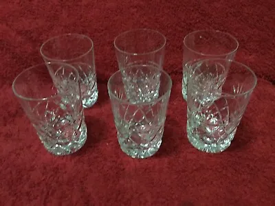 Buy Set Of Six Matching Shot Glasses Criss Cross Pattern Star Foot Cut Glass • 30£