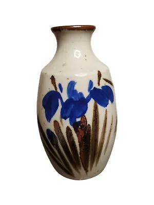 Buy Hand Painted Flowered Stoneware Pottery Bud Vase Blue Iris  • 13.48£