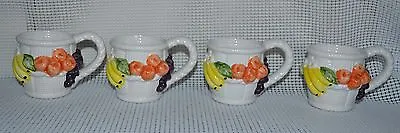 Buy Lot White CUPS With Embossed Fruits Set Of 4 Art Deco Pottery Made In TAIWAN • 3.71£