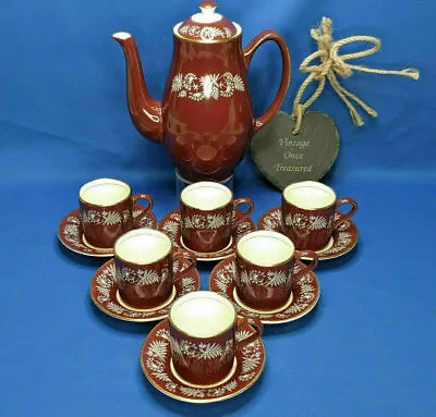 Buy Midwinter MEADOWSWEET 13 Piece Coffee Set For 6 * Rare RED MAROON * 1960s EXC • 10.90£