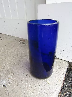 Buy Vintage Blown Cobalt Blue 5.75  H Glass Tumbler Open Pontil Crude Air Bubbles • 9.60£