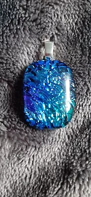 Buy Handmade Fused Dichroic Glass Necklace - Blue Crackle  • 7.50£