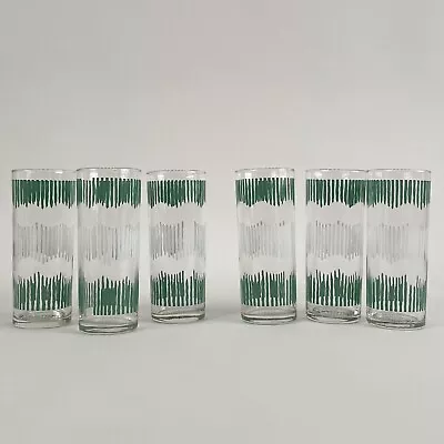 Buy Six Vintage Highball Drinking Glasses - Green & White Design 70s / 80s • 30£