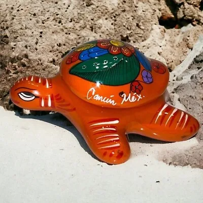 Buy Mexican Pottery Trinket Box Turtle Orange Hand Painted Cancun Red Clay • 13.27£