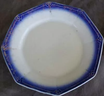 Buy Antique Imperial China Flow Blue Eight Sided Bread Plate - VGC - Semi-Vitreous • 11.39£