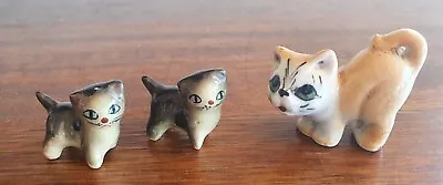 Buy Three Small Vintage Cat Pottery Figurines • 9.47£