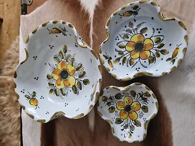Buy Vintage Spanish Ceramic Bowls Pottery Dishes X3 Yellow Floral Frill Spain Stamp  • 22£