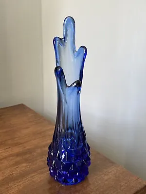 Buy VINTAGE 1960s Cobalt Blue Glass Swing Five Finger Vase 27cm • 18£