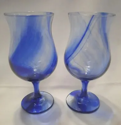 Buy Libbey Cobalt Blue Swirls Hurricane Glass 7  Tall Set Of 2 • 28.81£