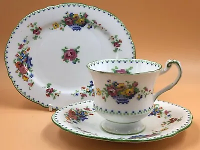 Buy Paragon Star China Floral Cross Stitch Art Deco Tea Trio. No. F1674. Rd. 744170. • 39.95£