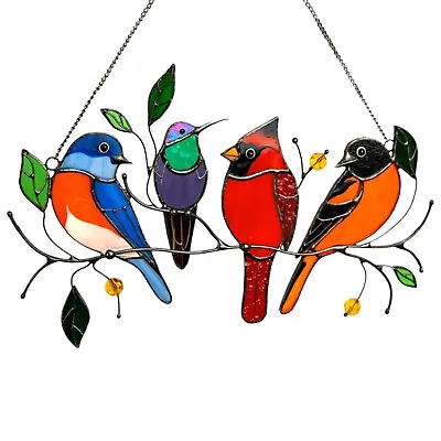 Buy Birds On A Wire, Stained Glass Window Hanging, Bird Series Pendant, Home Decor • 5.87£
