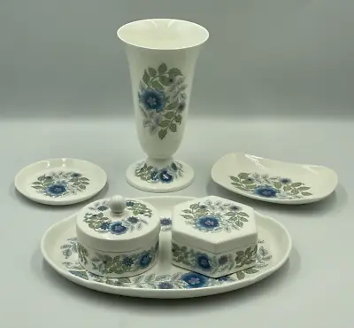 Buy Wedgwood Bone China England Clementine Dressing Table Set 6 Pieces White & Blue • 29.90£