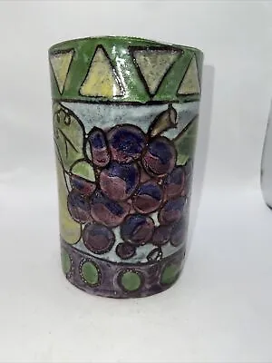 Buy Handmade LH Imprinted On Bottom Fruit Theme Crock Clay Pottery Vase Multicolor • 3.78£