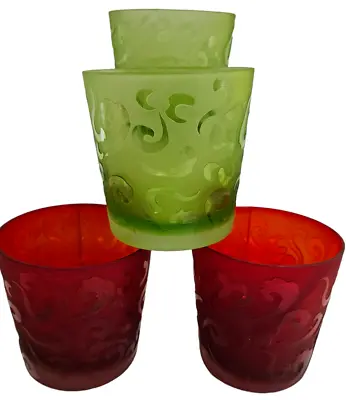 Buy Home Essentials Frosted Ruby Red & Green Set Of 4(Four) Glassware Christmas • 29.27£