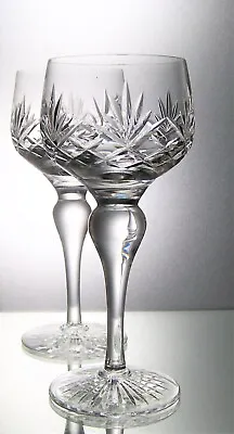 Buy Signed Pair STUART Baluster Stem Lead Crystal Cut Glass Wine Hock Glasses 200 Ml • 20£