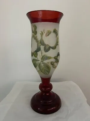 Buy Antique Bohemian Ruby Red Flashed Glass Hand Blown Rough Pontil Foliage Vase • 10£