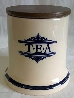 Buy 1869 Victorian Pottery Co Large Tea Caddy Storage Jar Blue & Cream Wooden Lid • 24.99£