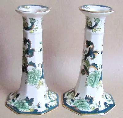 Buy MASONS GREEN CHARTREUSE PATTERN PAIR OF 6⅝  CANDLESTICKS (Ref9162) • 44£