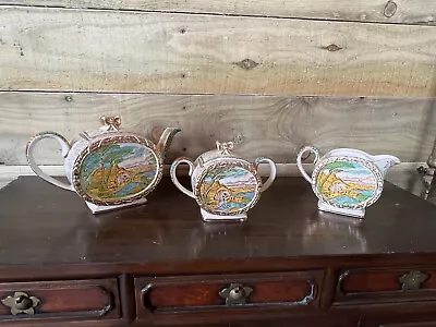 Buy Vintage Sadler Pottery Tea Set  The Old Mill  Tea Pot Milk Jug & Sugar C:-1940s. • 49£