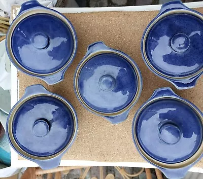 Buy 5 Denby Pottery Lided Jars With Blue Glaze.  • 18£