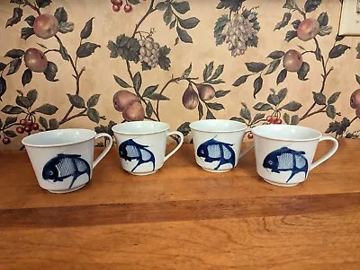 Buy 4-vintage Asian Blue Carp/ Fishing Line Coffee Cup. Made In China Pattern #cx21 • 42.75£