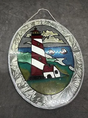 Buy Red And White Light House Stained Glass Sun Catcher • 7.78£