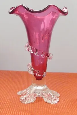 Buy Victorian Cranberry Colour Glass Vase Decorated With A Spiral Of Glass Scallops • 22£