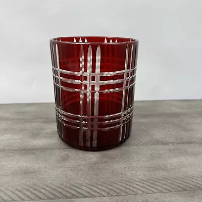 Buy Pottery Barn Stewart Plaid Cut Glass Votive Candleholder 5”x6” Red Scuffed NWOB • 44.07£
