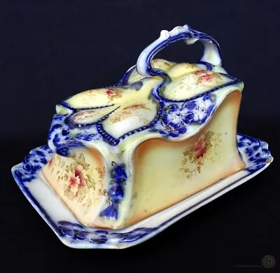 Buy Antique  (W&R Carltonware?) Blue Flow And Blush Cheese Dish • 45£