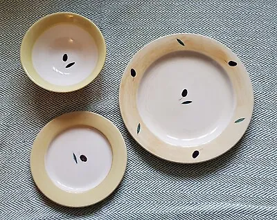 Buy Trio Poole Pottery Dinner Plate, Soup, Cereal Bowls Fresco Yellow Rachel Barker • 50£