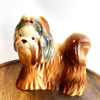 Buy Vintage Ceramic Dog Retro Ornament Bow Brown Gift Birthday Kitsch 50s • 10£