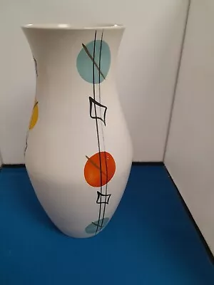 Buy Retro 60s Pottery Vase Made In Salcombe - Cream With Circles & Lines 32cm Tall • 21£