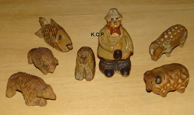 Buy 7x Vintage Tremar Pottery Farmer Sheepdog Fish Pig Ram Bison Bear Farm Animals • 35£