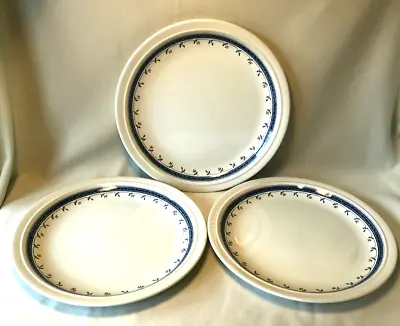 Buy Staffordshire Tableware 26cm Dinner Plates X3 - Blue Band & Leaves, Pink Flowers • 14£