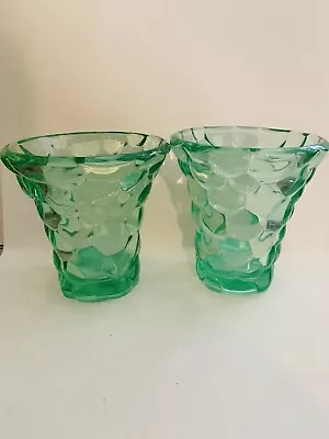 Buy Pair 1930s Vases Pierre D'Avesn Green Bubble Honeycomb Art Deco Signed French • 225£